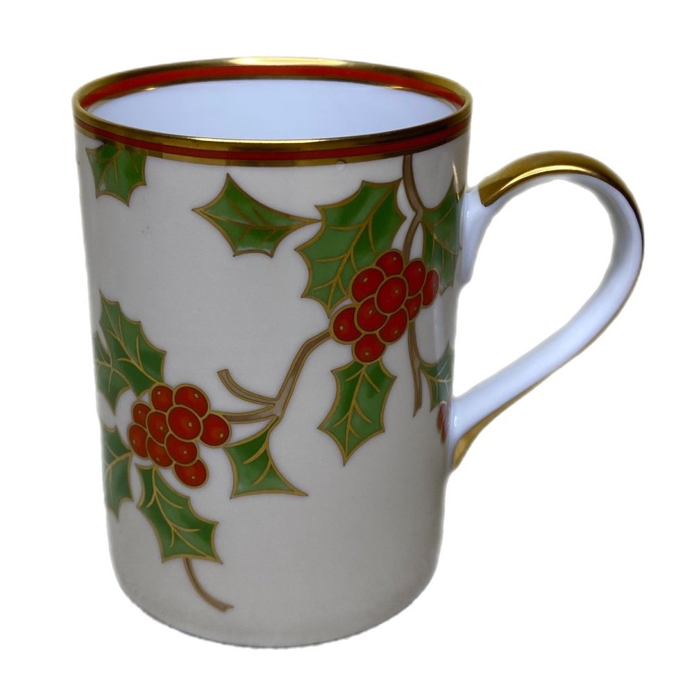 Fitz and Floyd Christmas Holly Mugs Lot of 4 - Picture 2 of 7